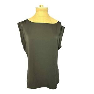 Alice & Olivia Black Silk Top Leather Trim Short Sleeves Size Small